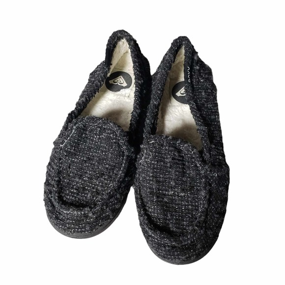 Roxy size 5.5 Black & Gray Faux Fur Textile Slippers - Picture 1 of 9